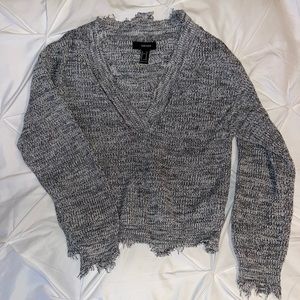 Forever 21 v-neck Distressed Edges Sweater, Size M, Marble Knit